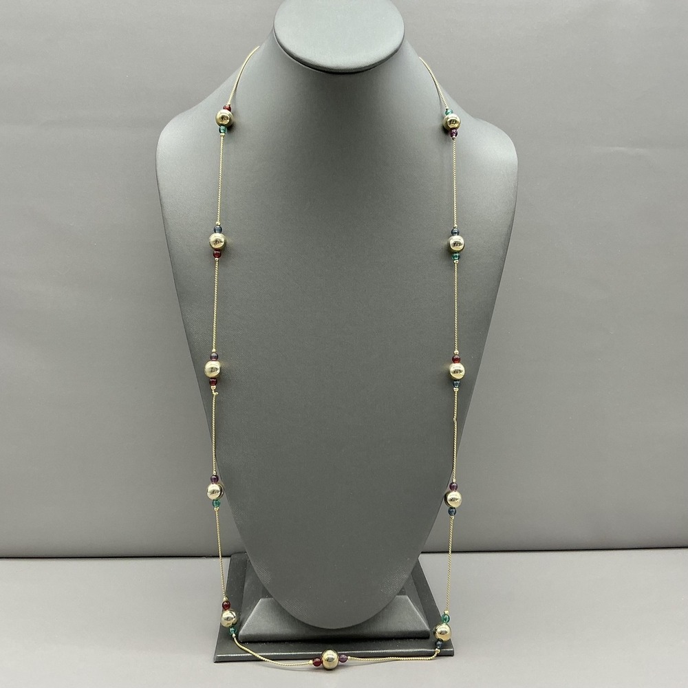 Anne Klein Necklace Gold‎ Tone Station Glass Bead Multicolor 30 Inch Jewelry